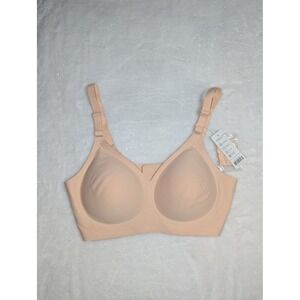 HORISUN Womens Seamless Wireless Bra Nude Beige Molded‎ Cups with Extender Sz L